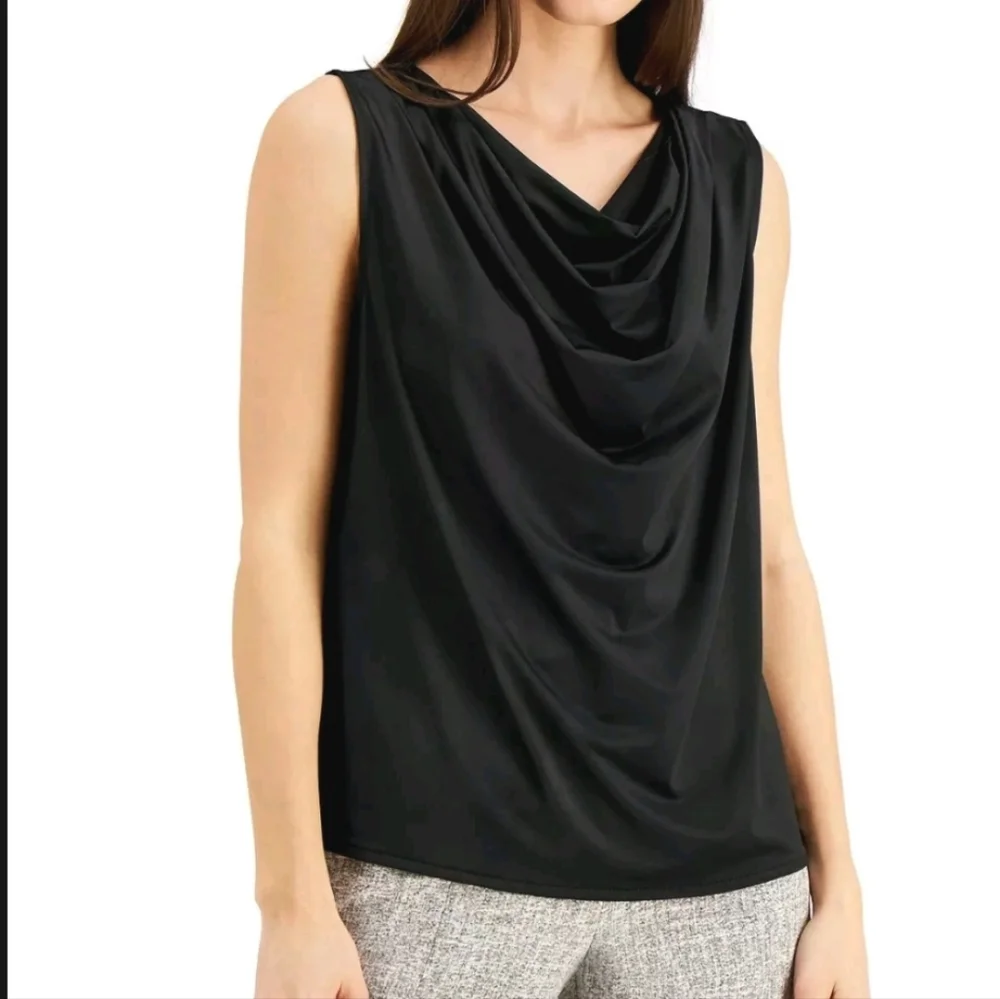 Alfani Womens Blouse Deep Black Size Small S Cowl-Neck Sleeveless Top $59